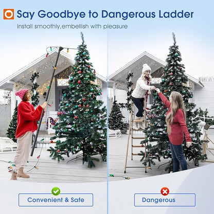 addlon 102FT(96+6) Solar String Lights and Telescopic Extension Pole for Hanging Christmas Lights