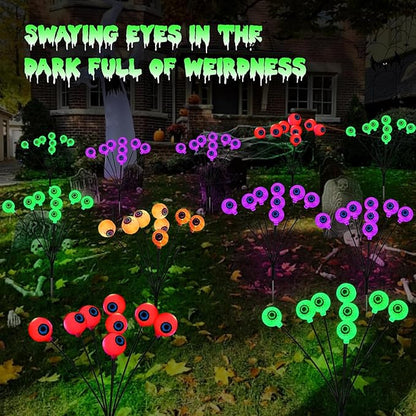 Halloween Solar Eyeball Lights Outdoor Waterproof 4 Pack 32 LED Scary Spooky Eyeballs Light 8 Mode Solar Garden Lights for Yard Path Party Decor Halloween Decorations (Green+Red+Purple+Orange)