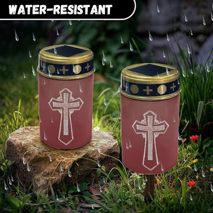 Cross Print Solar Lights Outdoors Waterproof Solar Lights Guardian Solar Light Cemetery Solar Lights for Grave Landscape Path Lights Red