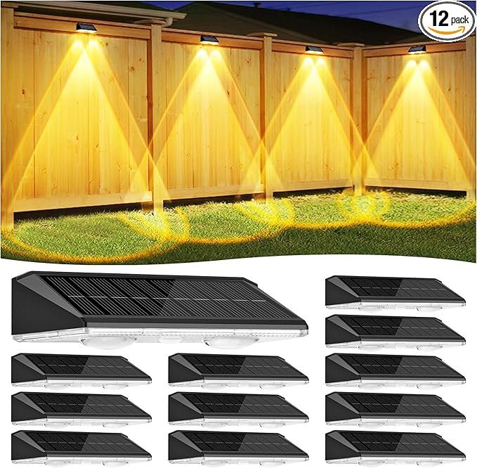 Solar Fence Lights Outdoor 12 Pack, IP65 Waterproof Fence Lights Solar Powered, 3 Modes(Warm/Neutral/Cool White) | Lumora
