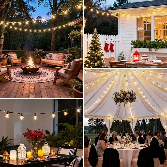 25 FT Outdoor String Lights G40 Globe Shatterproof Patio Lights,13 Plastic Edison Bulbs(1 Spare) IP65 Waterproof Dimmable LED Bulbs for Backyard Porch Balcony Party Decor, E12 Base, 2700K