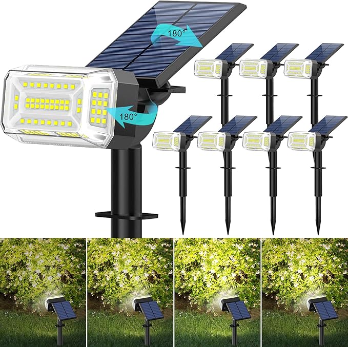 102 LEDs Solar Spot Lights Outdoor, [ 4 Modes/8 Pack] Solar Spotlights Waterproof IP65, Adjustable Light & Panel | Lumora