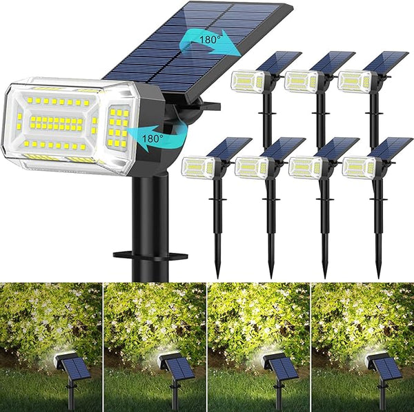 102 LEDs Solar Spot Lights Outdoor, [ 4 Modes/8 Pack] Solar Spotlights Waterproof IP65, Adjustable Light & Panel | Lumora