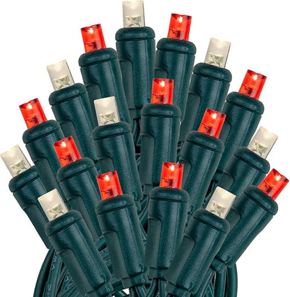 Novelty Lights 25ft 50 LED Red/Warm White Christmas Lights Outdoor/Indoor, 6" Spacing, Green Wire String Lights for Festive Xmas Lighting, IP55, UL Listed, Dimmable, Connectable