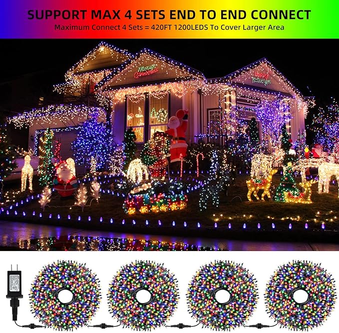 105FT 300LEDs Christmas Lights Outdoor Indoor String Lights 8 Modes Memory Function for Christmas Tree Party | Lumora
