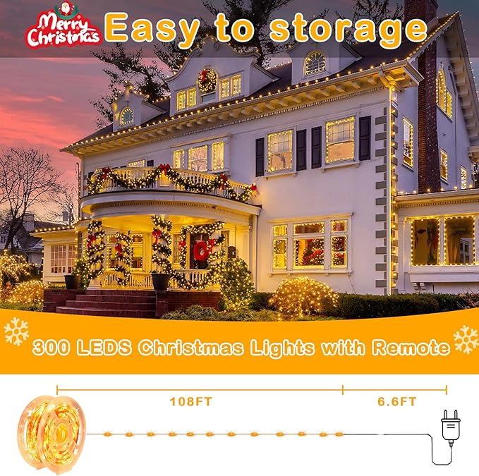 Decute 300Led 99FT Copper Wire Christmas Fairy String Lights Dimmable with Remote Control Starry Lights with UL | Lumora
