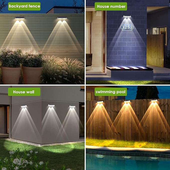 12 Pack Solar Fence Lights Outdoor Waterproof LED - 3000/4000/6000K 3 Mode, IP65 Waterproof Fence Lights Solar | Lumora