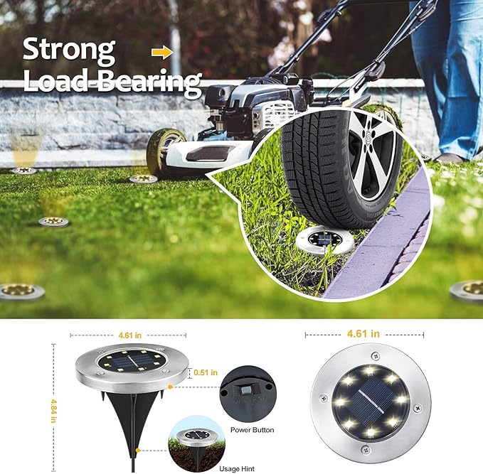 Pozzolanas 12 Pack Solar Ground Lights - 8 LED, Warm White, In-Ground Landscape Lights for Pathway, Yard, Walkway | Lumora