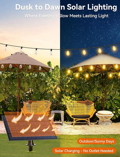 Brightever 200FT Solar String Lights Outdoor Waterproof, Patio Lights Solar Powered with Remote, 72+2 Shatterproof ST38 LED Bulbs, Dimmable&Timable Solar Lights for Outside Wedding Decor