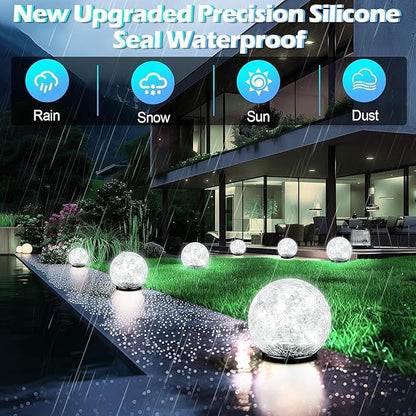 Cracked Glass Outdoor Solar Lights Landscape Garden Ball Lights, Garden Solar Ball Lights Waterproof (White, 12cm)