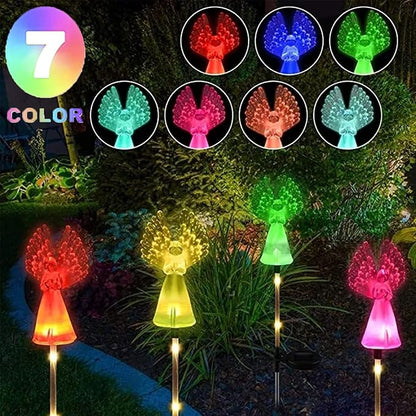 NMM Solar Angel Lights, 2 Pack Outdoor Solar Garden Lights, Multi-Color Changing Angel Decorative Lights for Yard Lawn Pathway Grave Cemetery Christmas Decoration, Thanksgiving Memorial Gift