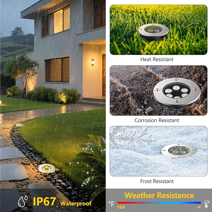 JESLED Outdoor Landscape Lights, 6W LED In Ground Well Lights, 12V 24V 3000K Warm White, IP67 Waterproof Low | Lumora
