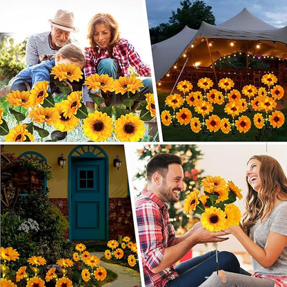 Sunflower Solar Lights Outdoor, IP65 Waterproof Fairy Decor Light, 2 Modes Constant Light&Blinking, 3 Pack Flower Lights with 9 Sunflowers, Ideal for Garden, Back Yard, Patio, Flower Bed, Cemetery