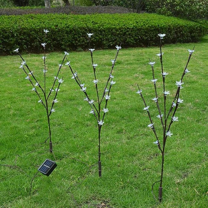 Solar Garden Lamp Cherry Branch LED Lawn Light with Battery White Light Outdoor Landscape Path Lighting Set