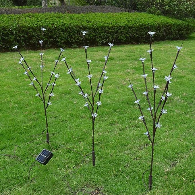 Zerodeko Solar Garden Lawn Lamp Cherry Branch LED Landscape Light White Light with Battery Outdoor Pathway Solar Power Set