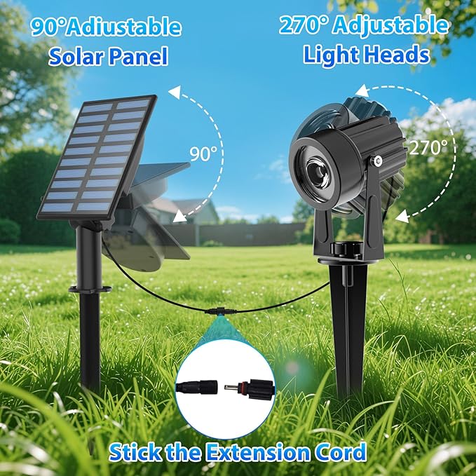 T-SUNUS Solar Spot Lights Blue Metal Outdoor Christmas Spotlights with 9.8ft Cable, IP65 Waterproof Separated Panel | Lumora