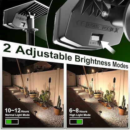 Anordsem Solar Spot Lights Outdoor: 1000mAh+ABS Waterproof Case 4 Pack - 2 Warm Light Modes for Yard Garden Path Decoration - Bright Security Lighting Gifts for Homeowner
