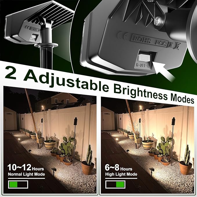 Anordsem Solar Spot Lights Outdoor: 1000mAh+ABS Waterproof Case 2 Pack - 2 Warm Light Modes for Yard Garden Path | Lumora