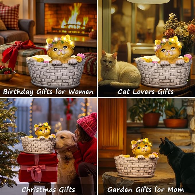 HOMEIMPRO Cat Solar Lights Garden Outdoor Gifts for Mom, Garden Decor for Outside, Cat Solar Statue Lights, 8LED Kitten Yard Decorations, Mothers Day Birthday Gifts Women Wife