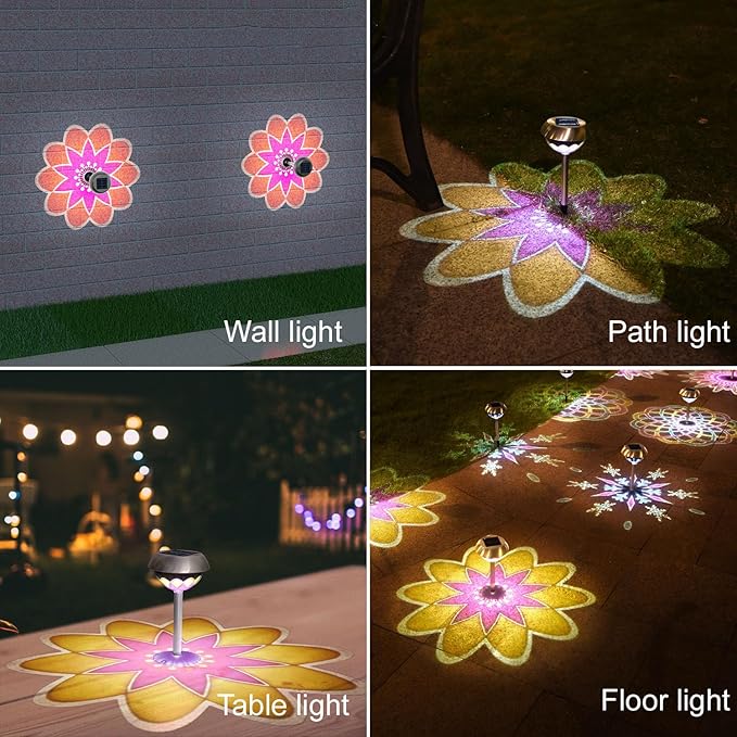 LAVAED Solar Light Outdoor Waterproof,Solar Powered Garden Lights Stainless Steel LED Outside Walkway Lamp DIY Projection Pathway Lighting for Yard Backyard Lawn Landsacpe Decorative Gifts(1Pack)