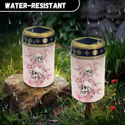 Skull Cherry Blossom Solar Garden Lights Solar Decorative Lights, Waterproof Solar Outdoor Lights,Solar Stake Lights for Cemetery Grave Garden Patio Yard Lawn Decoration