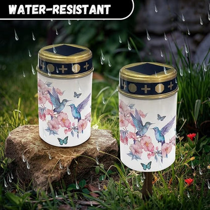 Hummingbird Outdoor Lights Solar Powered Waterproof Solar Memorial Lights for Graves Multipurpose Flameless Candle for Cemetery Garden Backyard Decorative Memorial Lights