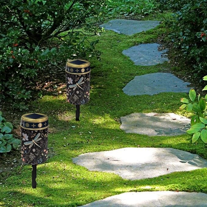 ZOUTAIRONG Solar Light for Cemetery Grave 6 Pack Solar Garden Lights Solar Powered Outdoor Lights Powered Solar Pathway Lights Outdoor Cemetery Solar Lights for Grave Solar Lights Dragonfly Print