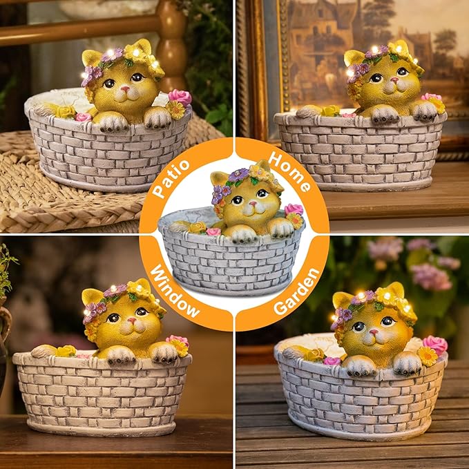 HOMEIMPRO Cat Solar Lights Garden Outdoor Gifts for Mom, Garden Decor for Outside, Cat Solar Statue Lights, 8LED Kitten Yard Decorations, Mothers Day Birthday Gifts Women Wife