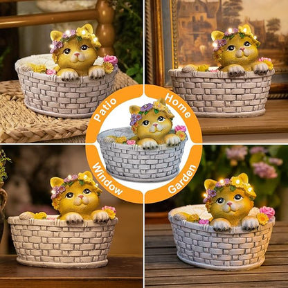 HOMEIMPRO Cat Solar Lights Garden Outdoor Gifts for Mom, Garden Decor for Outside, Cat Solar Statue Lights, 8LED Kitten Yard Decorations, Mothers Day Birthday Gifts Women Wife