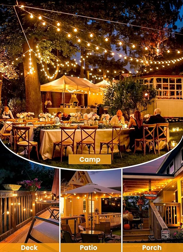 Brightown 38FT Solar String Lights Outdoor and 16 LED Shatterproof Bulbs, Dimmable & Timable, 3 Light Modes, Solar Patio String Lights Outdoor for Cafe, Garden, Deck, Outside Wedding
