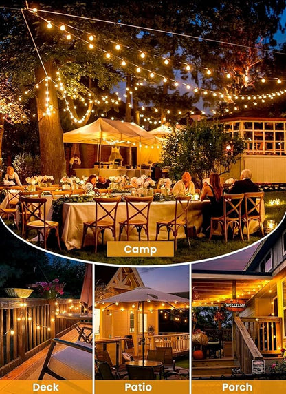 Brightown 38FT Solar String Lights Outdoor and 16 LED Shatterproof Bulbs, Dimmable & Timable, 3 Light Modes, Solar Patio String Lights Outdoor for Cafe, Garden, Deck, Outside Wedding