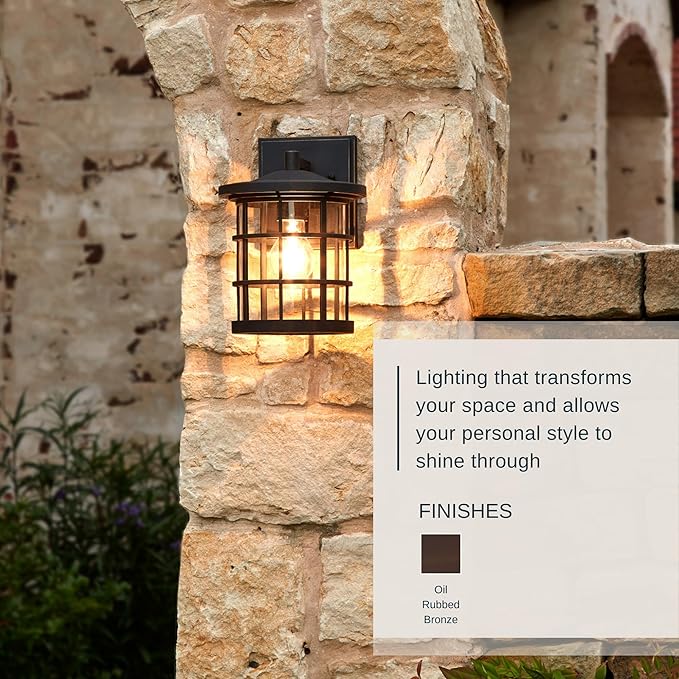 Quoizel Asheville Outdoor Wall Lantern, 10.5 Inch 1-Light Seaside Armour Oil-Rubbed Bronze Wall Sconce, Industrial | Lumora