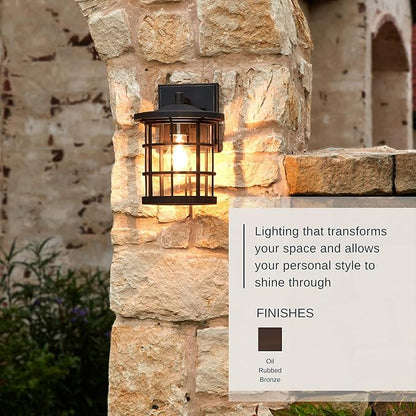 Quoizel Asheville Outdoor Wall Lantern, 10.5 Inch 1-Light Seaside Armour Oil-Rubbed Bronze Wall Sconce, Industrial Light Fixture, 60W Base Bulb, Outside Lights for Patio, Porch, Front Door & Backyard