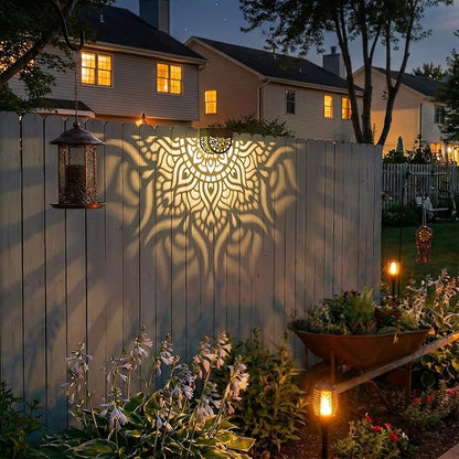 4 Pack Solar Fence Lights Outdoor Wall Lights Plastic Solar Powered Deck Step Stair Lights Mandala Theme Waterproof Fence Solar Light for Garden Post Patio Yard Decor, Gardening Gifts for Women Mom