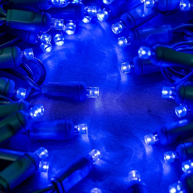 YULETIME Blue One-Piece Wide Angle Christmas Lights 140 Count 48 Feet, 2 Sets 70 LED 24 ft High Waterproof 5mm UL Certified String Light (Blue)