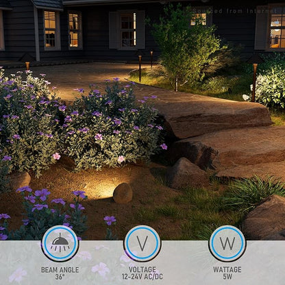 LEONLITE 5CCT LED Rock Lights Outdoor, 5W Low Voltage Landscape Spot Light for Garden, Yard, Decorative Stone Light, 12-24V AC/DC, CRI90, 200lm, IP65 Waterproof, Round, Yellow, Pack of 4