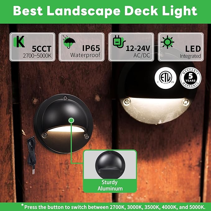 Low Voltage Landscape Deck Lights - 12V LED Outdoor Step Lights, Adjustable Warm White & Cool White, Waterproof | Lumora