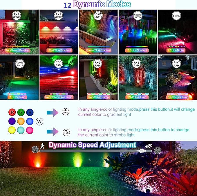 CLY Solar 6 in 1 RGB Spotlights Outdoor Garden, 10 Colors 12 Modes Solar Garden Floodlight Landscape Spotlights | Lumora