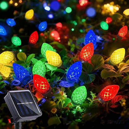 Easter Decorative Lights Outdoor Waterproof C7 50 LED Ultra Bright Strawberry Fairy String Lights 8 Modes Solar Light for Outside Garden Patio Wedding Party Christmas Decoration(Multicolor)