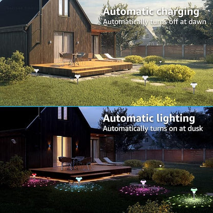 LEONLITE 8-Pack Color Changing Solar LED Pathway Lights, Lawn Lights, Auto On/Off, RGB Selectable, IP65 Waterproof, Sun Powered Pattern Garden Lighting