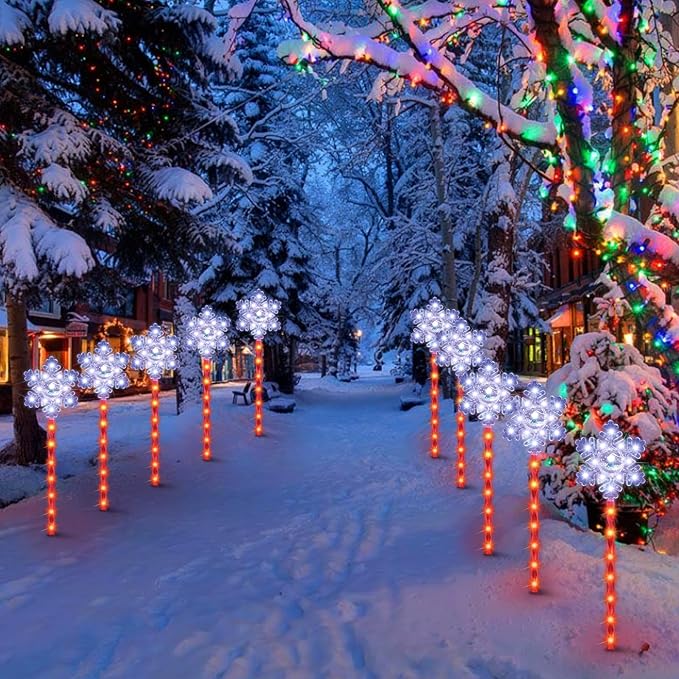 LAMPHOME Snowflakes Christmas Pathway Lights Outdoor, 3PCS Snowflakes Christmas Decorations Outdoor Yard, Pathway Marker Stake Lights for Patio Ground Path Sidewalk Walkway Driveway