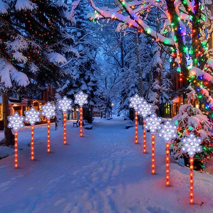 LAMPHOME Snowflakes Christmas Pathway Lights Outdoor, 3PCS Snowflakes Christmas Decorations Outdoor Yard, Pathway Marker Stake Lights for Patio Ground Path Sidewalk Walkway Driveway