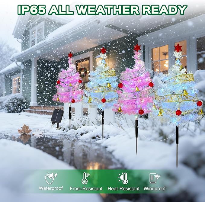 4 Pack Solar Christmas Trees Outdoor, 8 Lighting Modes Waterproof Solar Powered Xmas Decorations Tree Lights with | Lumora
