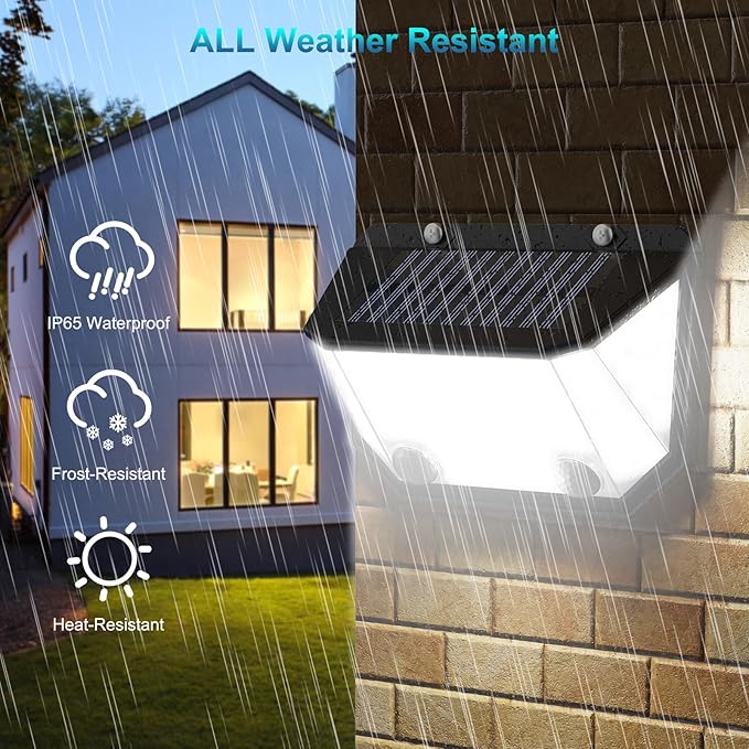 Kasonic Solar Lights Outdoor, 122 LEDs Wider Motion Sensor Lights with 300°Wide Angle, Ultra-Bright Solar Security Wall Lights for Outside Garden Patio Fence Stairway, Cool White-4 Pack