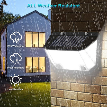 Kasonic Solar Lights Outdoor, 122 LEDs Wider Motion Sensor Lights with 300°Wide Angle, Ultra-Bright Solar Security Wall Lights for Outside Garden Patio Fence Stairway, Cool White-4 Pack