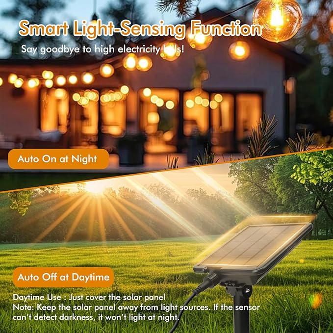 Solar String Lights Outdoor 100ft - 36+2 Shatterproof & Waterproof G40 LED Bulbs, Remote Control w/ 4 Dimming,3 Light Modes & Timer, Waterproof IP65 for Patio, Garden, Camping, Party, Christmas Décor