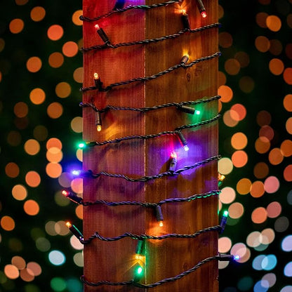 Novelty Lights 25ft Christmas String Lights, 50 Multicolor LED Bulbs on Black Wire, 6" Spacing, Connectable Indoor Outdoor Commercial Grade Lighting for Holidays Patio Weddings