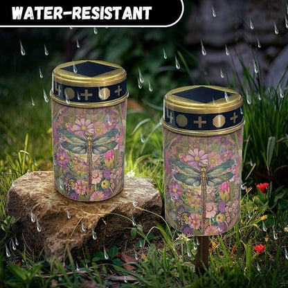 Dragonfly-Pink Floral Solar Outdoor Lights Solar Garden Stake Lights Waterproof Pathway Lights Flameless Landscape Lighting Walkway Lights Solar Powered Light Wall Light Auto On/Off