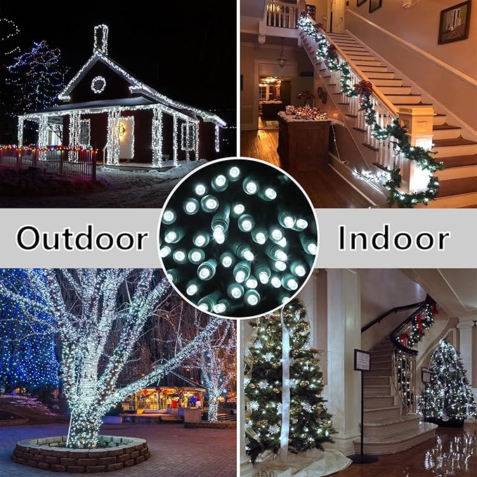 25ft 50 Counts Cool White LED Christmas Lights - Commercial Grade White Christmas Lights Outdoor Waterproof, LED String Lights Indoor 5mm Wide Angle Green Wire, Xmas Tree Lights, IP:65, UL