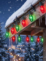 C9 Vintage Christmas String Lights, 25Ft Red & Green with 26 C9 Bulbs, Outdoor Hanging Patio Lights for Christmas | Lumora